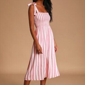 Lulu's Pink and White Striped Midi Dress